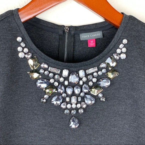 Vince Camuto Grey Jeweled Sweatshirt Top Bling - Picture 4 of 5